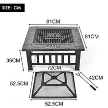 Garden Fire Pit Grill Bowl Grill Barbecue Rack with Grill Shelf, for Barbecue, Heater, Ice Pit, Metal Brazier Camping Bowl for Garden Patio Outdoor, Protective Cover,Square (Square)