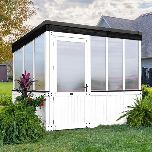 Backyard Discovery Willow 9' x 6' White Cedar Wood Greenhouse Kit with Exhaust Fan and Shelves White