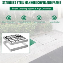 1pc Recessed Stainless Steel Manhole Cover and Frame - for Garden, Pavement, Grass,Block Paving(500x500x50mm)