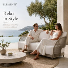 Outdoor Couch Elementi Malibu Patio Sofa, 3 Seat Outdoor Patio Furniture Sofa with Aluminum Rope Frame and Sunbrella Canvas 5453 Cushions, Taupe, 89.8 x 33.1 x 30.7 in
