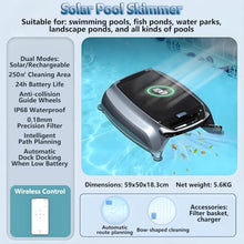 Solar Powered Automatic Robotic Pool Surface Skimmer Cleaner with App, 24/7 Continuous Cleaning, Salt Chlorine Tolerant Motors, 6L Skimmer Basket for Inground & Above Ground Pools