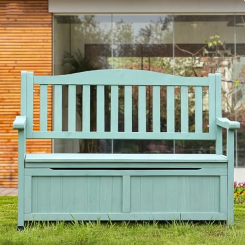 Laohucai Outdoor Storage Bench, 48.8" Solid Wood Patio Park Garden Bench, All-Weather Patio Benches for Porch, Backyard and Park(A)