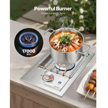 Single Grilling Side Burner, Stainless Steel Grill with Lid & Electronic Ignition, 17,000BTU Propane & Natural Gas BBQ Burner for Outdoor Kitchen Island Backyard Patio Entertaining