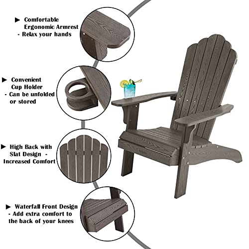 hOmeHua Oversized Adirondack Chair Set of 4 Weather Resistant with Cup Holder Dark Brown