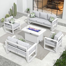 Vakollia 5-Piece Outdoor Aluminum Furniture Set with Fire Pit Table Light Grey