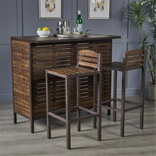 Noble House Leni Indoor Bar Set with Rustic Metal Accents Dark Brown