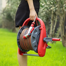 Garden Hose Holder Compact Hose Reel 30m /100ft,Integrated Handle, Supplied with Multi-Purpose Hose, Fittings and Nozzle, for Garden Watering, Car Washing, Yard Cleaning Pipe Hose Storage Organizer