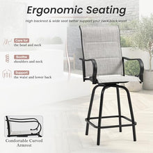 HOMREST Outdoor Swivel Bar Stools Set of 8, High Patio Swivel Bar Chairs with Padded Back & Seat, All-Weather Textilene Tall Patio Chair with Curved Armrest & Metal Footrest for Outside,Light Grey