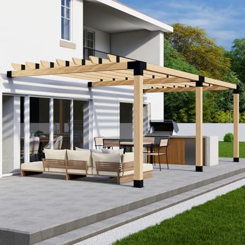 DIY Attached Pergola Bracket Kit with Roof Rafters - 6x6 Posts + 2x6 Rafters - Build Up to 24' x 12' - Steel Hardware Only