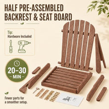 EXPEAK Oversized Wooden Folding Adirondack Chairs Set of 4, Hemlock Wood Patio Fire Pit Chairs with Pre-Assembled Backrest & Seat Board, Outdoor Lounge Chair for Backyard Garden Porch Deck, Brown