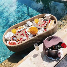 Floating Tray Wood Ratten Floating Pool Tray Stylish Breakfast Food Serving Tray on The Water for Swimming Pool Party,Wood