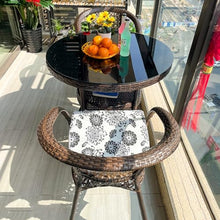 Dalumian Patio Dining Set, 3 Pieces PE Rattan Wicker Chairs with Table, Patio Furniture Set with Tempered Glass Table Top & 2 Padded Cushions，Double-Layer Storage Space for Yard and Bistro(D:80cm)