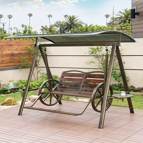 Outdoor Swing Garden Rocking Chair, Wheel Swing Outdoor Iron Hanging Chair Multi-Person Swing,Sunshade Swing Chair Outdoor Patio Comfortable Spacious Leisure Seats