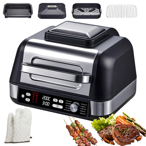 Eoweiot Electric Grill and Air Fryer Combo,Multifunctional with Smart Temperature Control for Outdoor Cooking and Healthy Meal Prep