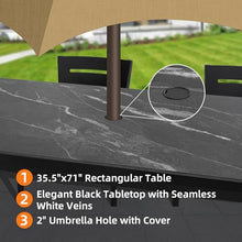 WAQINBR Outdoor Aluminum Marble Dining Table for 6-8, 71” Luxury Patio Table with Black Sintered Stone Top, Post Tapered Legs for Garden, Lawn, Weatherproof & Rust-Free