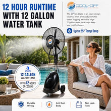 Cool-Off Island Breeze Oscillating Misting Fan, 3 Cooling Speeds with 12 Gallon Tank, Adjustable Height, Art Deco Pedestal Fan for Backyards, Patios and More, 26 Inch, Black