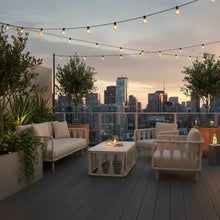 Armen Living Breeze Cream Powder Coated Metal Rectangle Outdoor Coffee Table with Sintered Stone Table Top