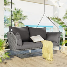 51.9" 2-Person Hanging Seat Rattan Woven Swing Chair Porch Swing with Ropes & Cushions, Waterproof Sun-Resistant Outdoor Garden Furniture, 500 LBS Capacity, Easy Installation (Gray)