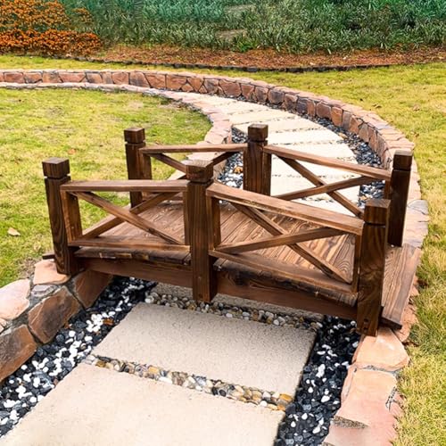TT-YEL Wooden Backyard Pedestrian Bridge, Vintage Solid Wood Garden Bridge, Load-Bearing 300Kg, Decorative Pond Landscape Bridge, Suitable for Ponds, Sidewalks and Landscapes,Total Length 180cm
