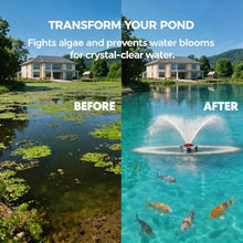 Pond Fountain Aerator with Lights, 1 HP with Dynamic RGB Lighting, Adjustable Modes, Digital Timer, for Large Ponds, Lakes & Outdoor Water Features, 15,000 GPH, 750W 110V, 100FT Cord