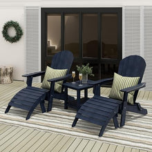 WestinTrends Tuscany 5-Piece HIPS Outdoor Folding Adirondack Seashell Chair with Folding Ottoman and Side Table, Navy Blue