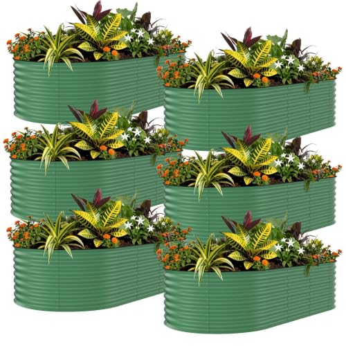 Garvee 6 Pack 8x4x2 ft Galvanized Oval Outdoor Raised Garden Beds, Green