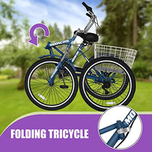 DoCred Adult Folding Tricycle 7-Speed 20/24/26-Inch Peacock Blue