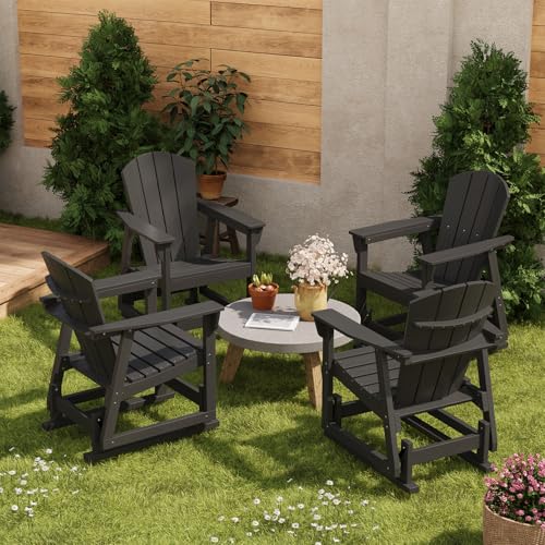 Jolydale All-Weather Hdpe Outdoor Glider Chair, Heavy-Duty Porch Swings with Realistic Wood Grain, Silent & Smooth Motion for Patio, Garden and Lawn, Black(Set of 1) (4, Black)