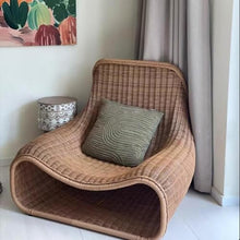 Apk i bc Nordic Rattan Single Bedroom Leisure Armchair, Pe Rattan Weaving, Suitable for Garden Living Room(Khaki,104 * 89 * 85CM)