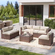 LazySunsets 7 Piece Outdoor Patio Furniture Set with Coffee Table, Outdoor Patio Furniture Sets with Thicken Cushion, Wicker Rattan Outdoor Conversation Set for Backyard & Garden, Beige