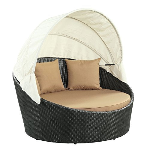 Modway Siesta Wicker Rattan Outdoor Patio Canopy Daybed in Espresso Mocha