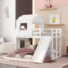 Harper & Bright Designs House Bunk Beds Twin Over Full with Slide White