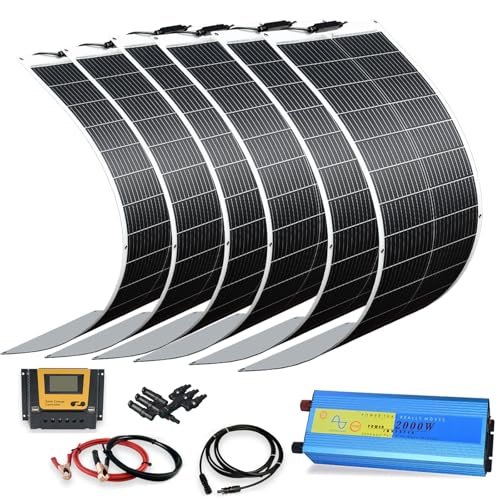 XINPUGUANG 100w 12V Flexible Solar Panels 600W 24V Solar System Kit Monocrystalline Cell Module 45A Controller 2000w Inverter for Off Grid Solar Battery Charger for Home Cabin RV Boat Trailer(600W)