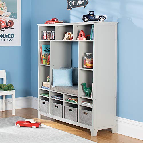 Martha Stewart Kids' Storage System Grey Wood Bookshelf Cubby with Seat Cushion