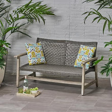 Seeheool Hampton Outdoor Acacia Wood Wicker Loveseat, Patio Furniture Conversation Set for Backyard