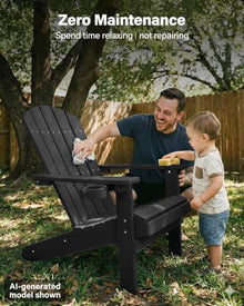 YEFU Adirondack Chairs Set of 4 with Cup Holder, Weather Resistant, Black