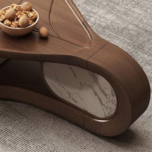 Hhaoran-9863 Side End Table Leaf-Shaped Minimalist Coffee Table Modern Asymmetrical Design in Walnut Wood for Stylish Living Rooms Accent Coffee Table for Living Room Bedroom Office