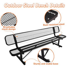 Heavy Duty Metal Park Bench for Outside, Outdoor Garden Benches with Backrest & Portable Frame, Expanded Metal Mesh Bench for Shopping Malls, Lawn, Park, Deck, Patio, Porch (Black, 8FT/96INCH)