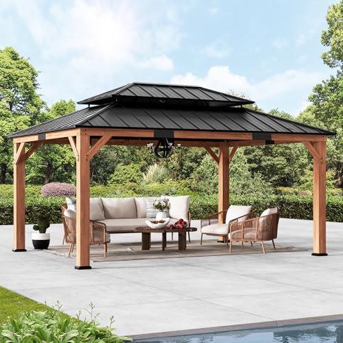 Modern Shade Wood Gazebo 12x16 with Double Galvanized Steel Roof