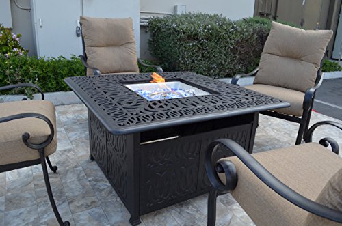 Santa Anita Outdoor Patio 4 Swivel Rocker Chairs and Square 42" Fire Pit Coffee Table Dark Bronze Cast Aluminum Premium Fabric Cushions
