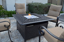 Santa Anita Outdoor Patio 4 Swivel Rocker Chairs and Square 42" Fire Pit Coffee Table Dark Bronze Cast Aluminum Premium Fabric Cushions