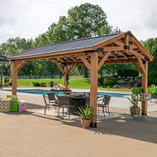 Backyard Discovery Norwood 16 ft. x 12 ft. Cedar Wood Gazebo Pavilion with Steel Roof Light Brown