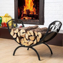 DJVHSRI Curved Firewood Rack with Decorative Pattern, Heavy-Duty Metal Log Holder for Indoor/Outdoor Use, 110Lbs Capacity,