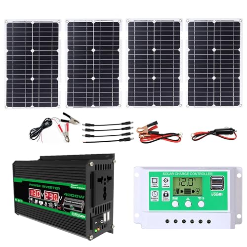 ZXDZTZ 4000W Complete Solar Inverter Kit with 50A Controller and 100W Solar Panel Home Grid System Solar Generator for Home and Outdoor Power System(Black,12V-220V)