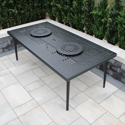 Oakland Living Modern Outdoor Mesh Aluminum Black 84-in Rectangle Large Patio Dining Table with Two Lazy Susans