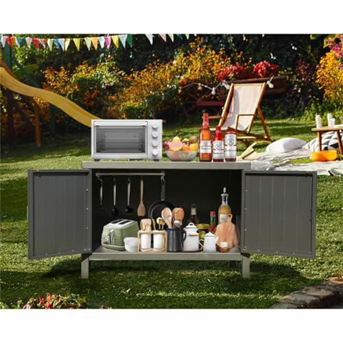 Outdoor Kitchen Island with Storage Grey Modern Contemporary Stainless Steel Finish