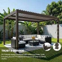 Patio Kingdom 10' x 10' Louvered Pergola Outdoor Aluminum Pergola Kit with Adjustable Roof, All-Weather Metal Gazebo with Drainage System for Patio, Deck, Garden and Backyard Shade, Brown