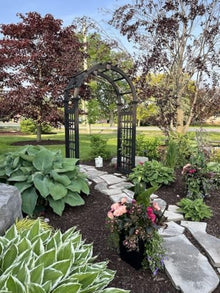 VITA Rosewood Cedar Garden Arbor, Charcoal Wooden Outdoor Garden Arch with Lattice Panels for Climbing Plants, Roses & Vines, FSC-Certified Cedar, Weather-Resistant Garden Entrance Trellis, VA68904