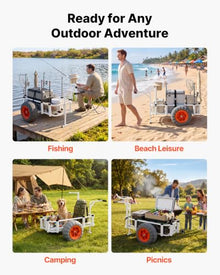 VEVOR Beach Fishing Cart, 350 lbs Load Capacity, Fishing Cart Wagon with Heavy-Duty Aluminum Alloy Frame, 16.5 in All-Terrain PU Balloon Tires, 8 Rod Holders, for Outdoor Activities Camping Picnic