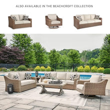 Signature Design by Ashley Beachcroft Outdoor Loveseat with High-Performance Nuvella Cushions, Resin Wicker on Rust-Resistant Aluminum Frame for Patio Seating, Beige